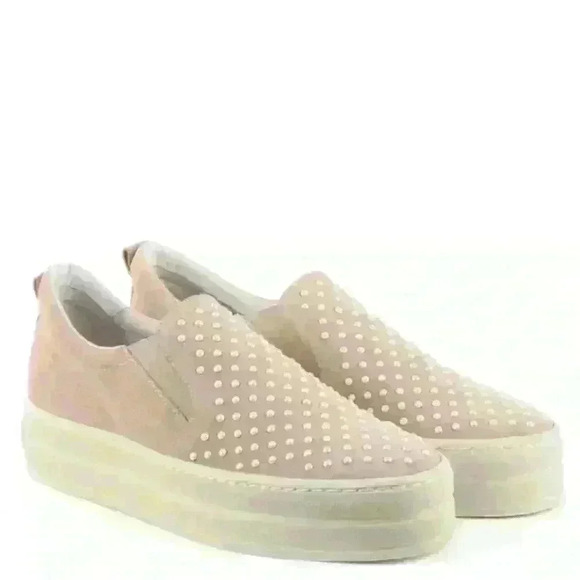 DANIEL Scilla Nude Suede Pearl Embellished Flatform Trainer sz 6 - Picture 2 of 13